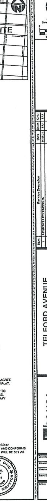 Vertical Title Block showing Telford Avenue Dedication Plat details, Bayer Becker firm contact info, and Sheet 1 of 1