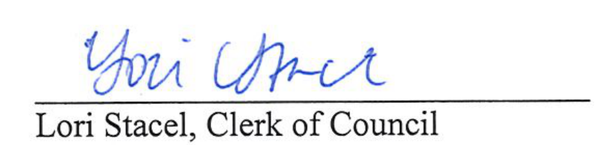 Signature of Lori Stacel, Clerk of Council