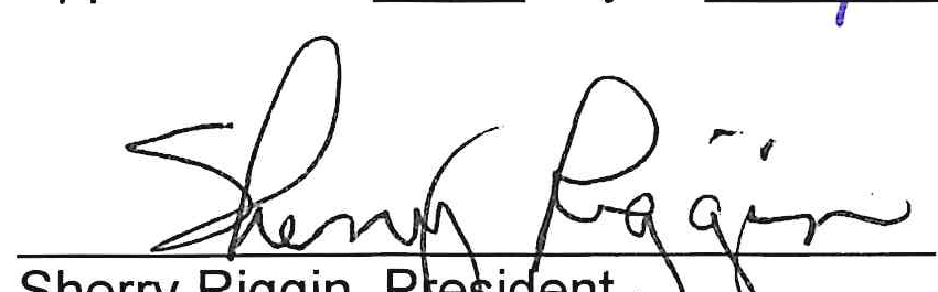 Handwritten signature of Sherry Riggin on the approval line