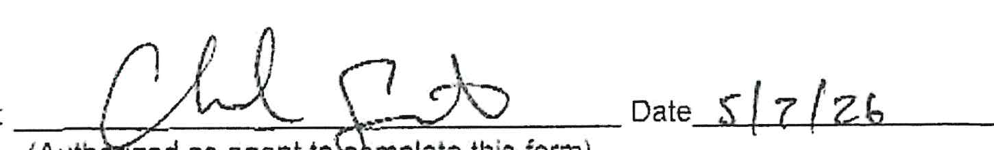 Handwritten signature and date 5/7/26