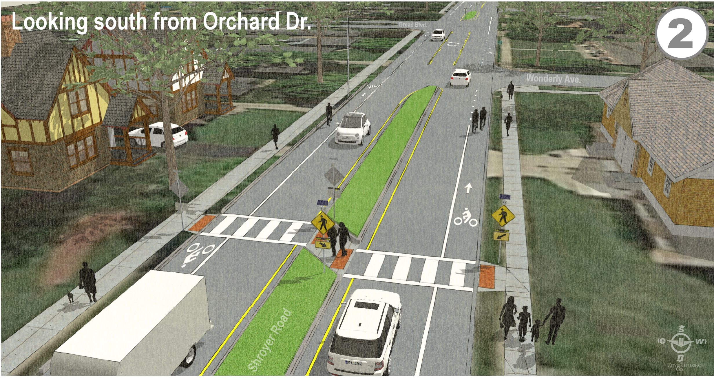 Panel 2: Looking south from Orchard Dr.