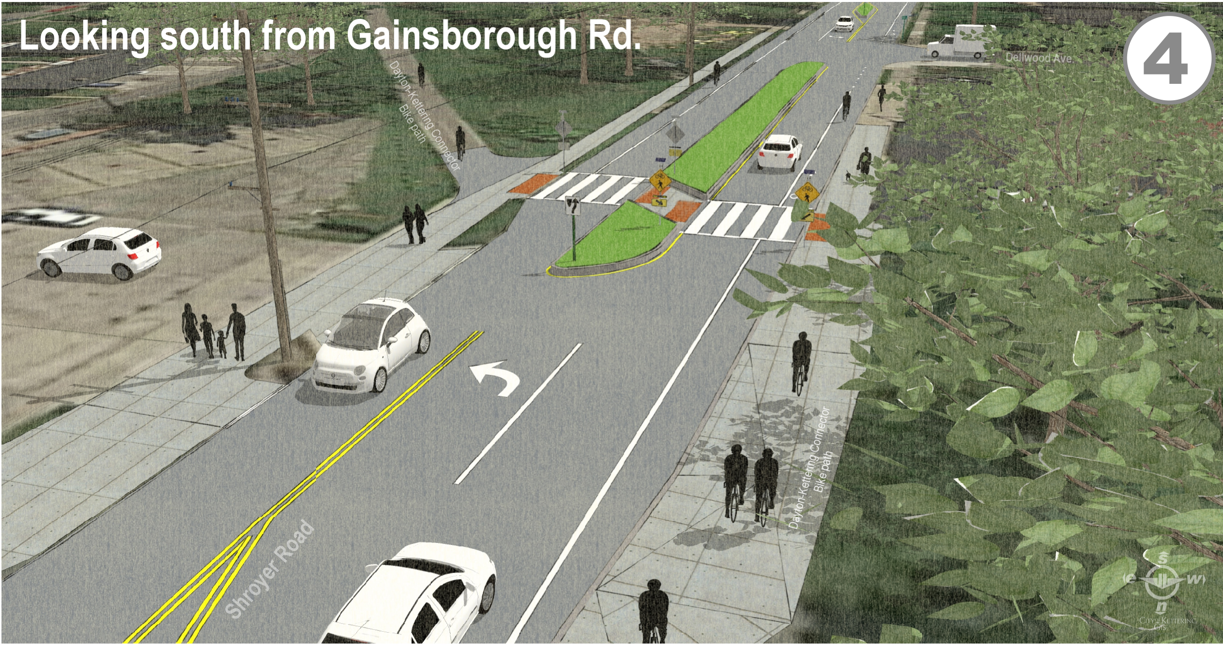 Panel 4: Looking south from Gainsborough Rd.