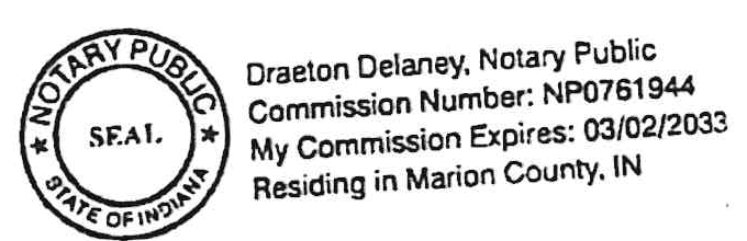 Notary Public Seal and Information for Draeton Delaney