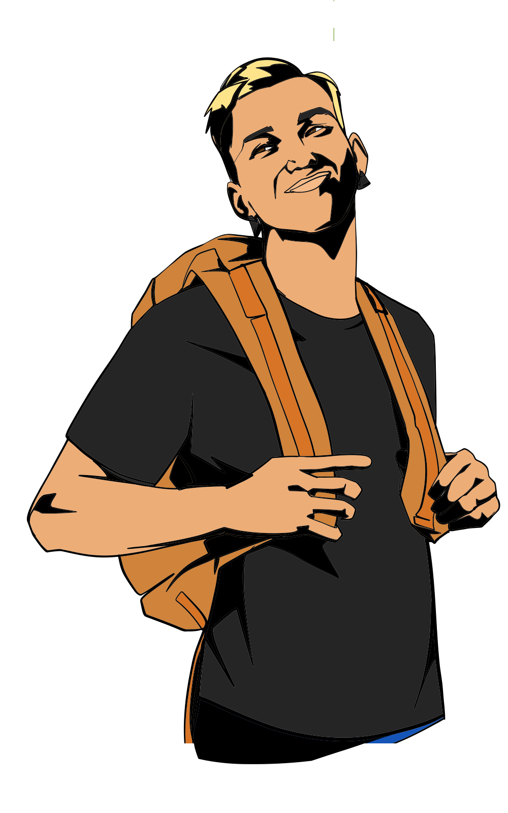 A smiling young man wearing a backpack, representing a satisfied patient.