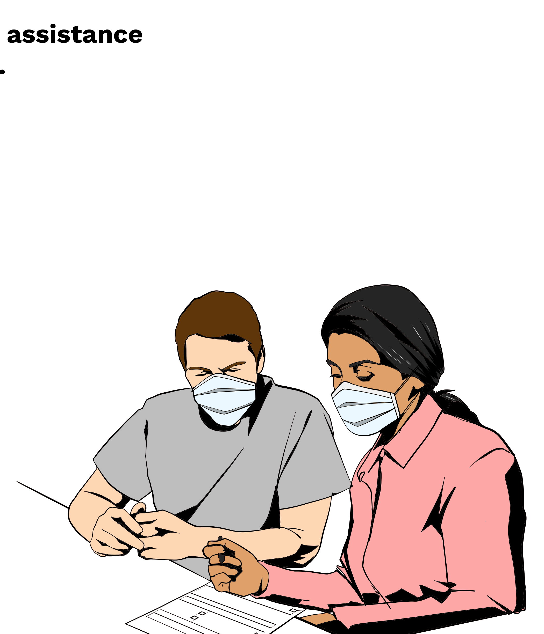 An illustration of two healthcare professionals wearing face masks while working together over a document on a desk.