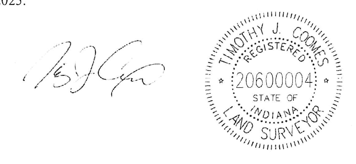 Signature of Timothy J. Coomes and Indiana Surveyor Seal