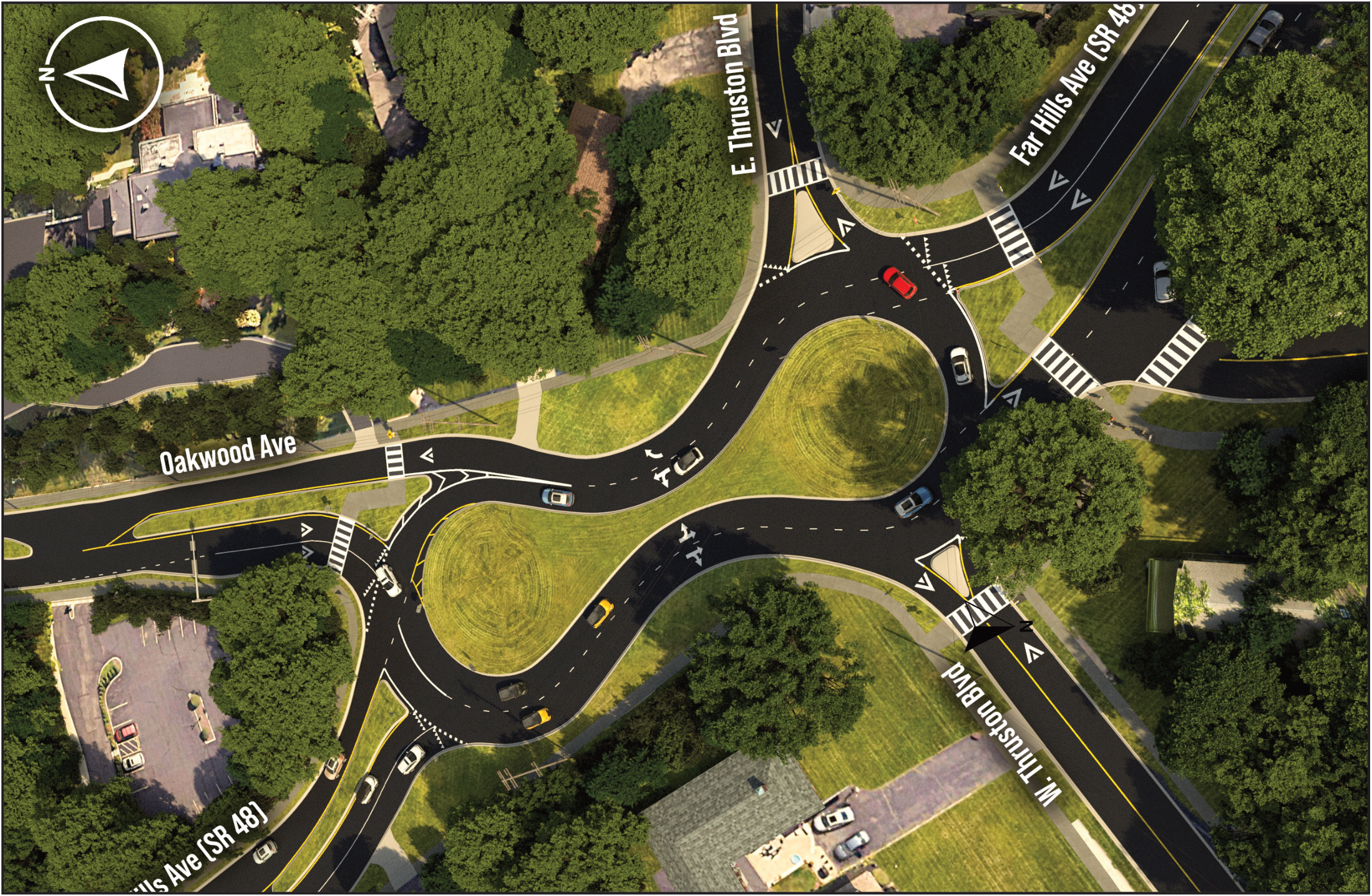 Proposed Countermeasure aerial rendering of peanut shaped roundabout