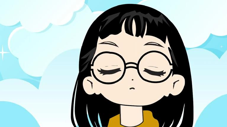Character with closed eyes