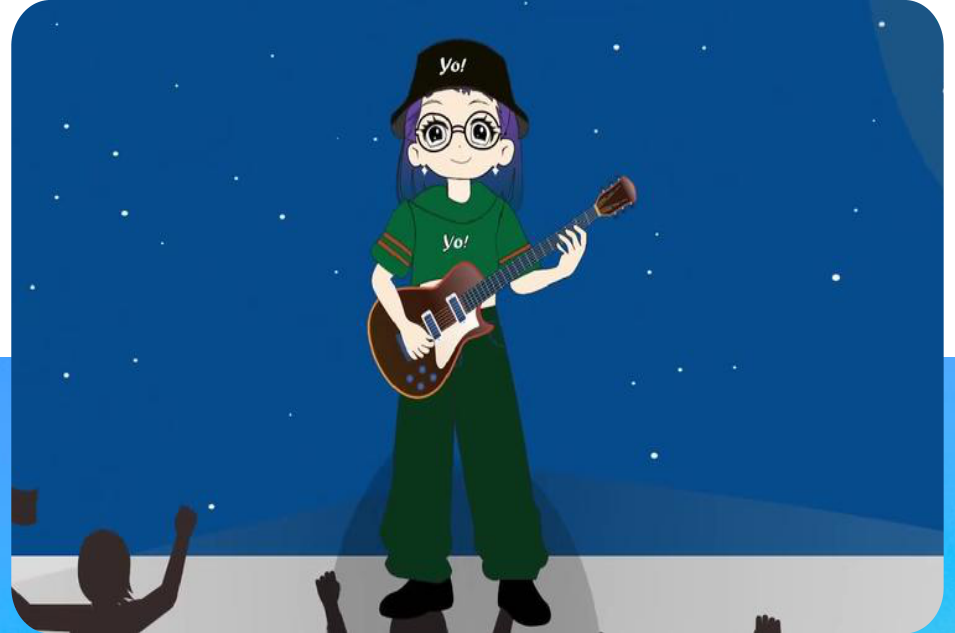Character performing on stage