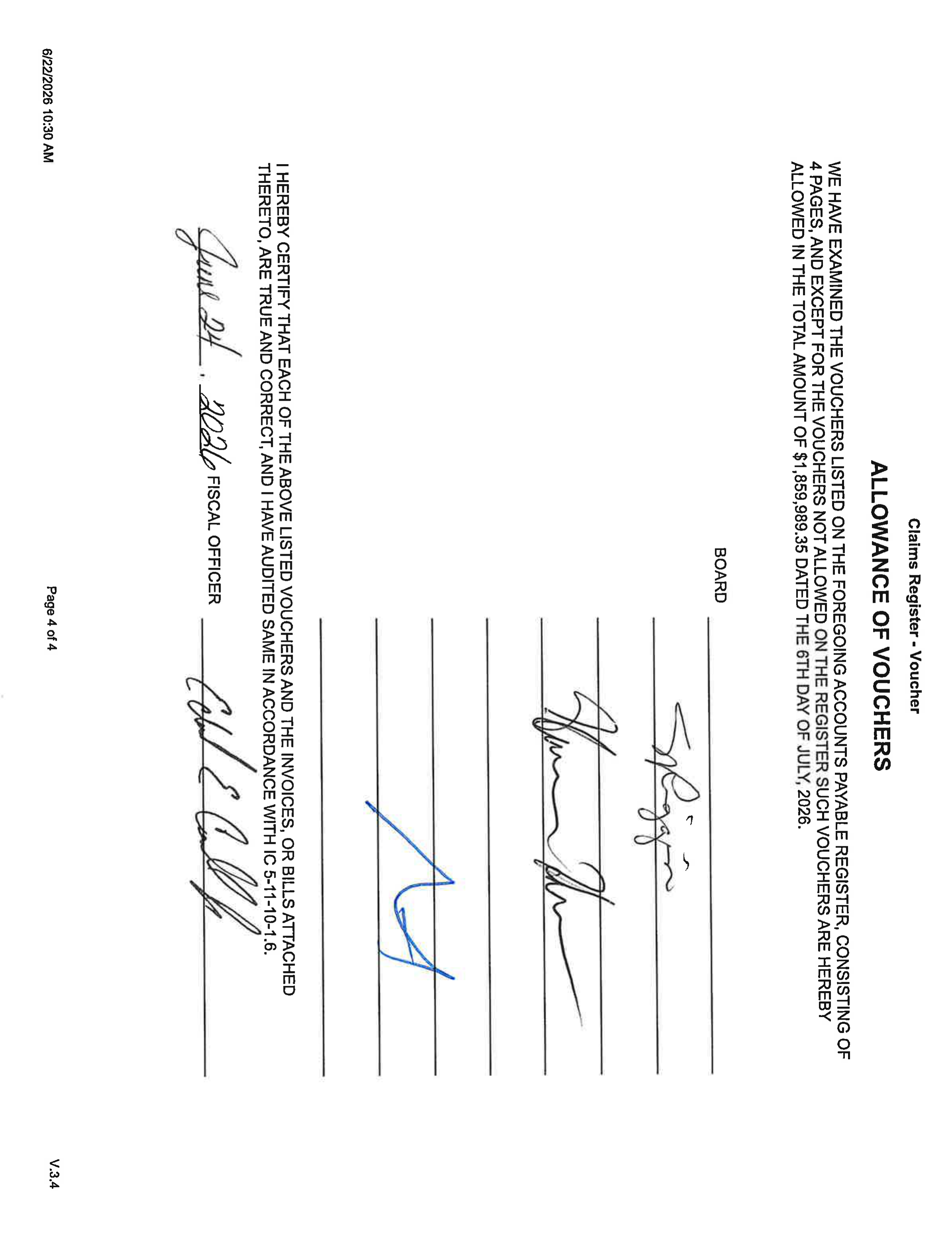 Scanned Allowance of Vouchers Document showing signatures and approval text