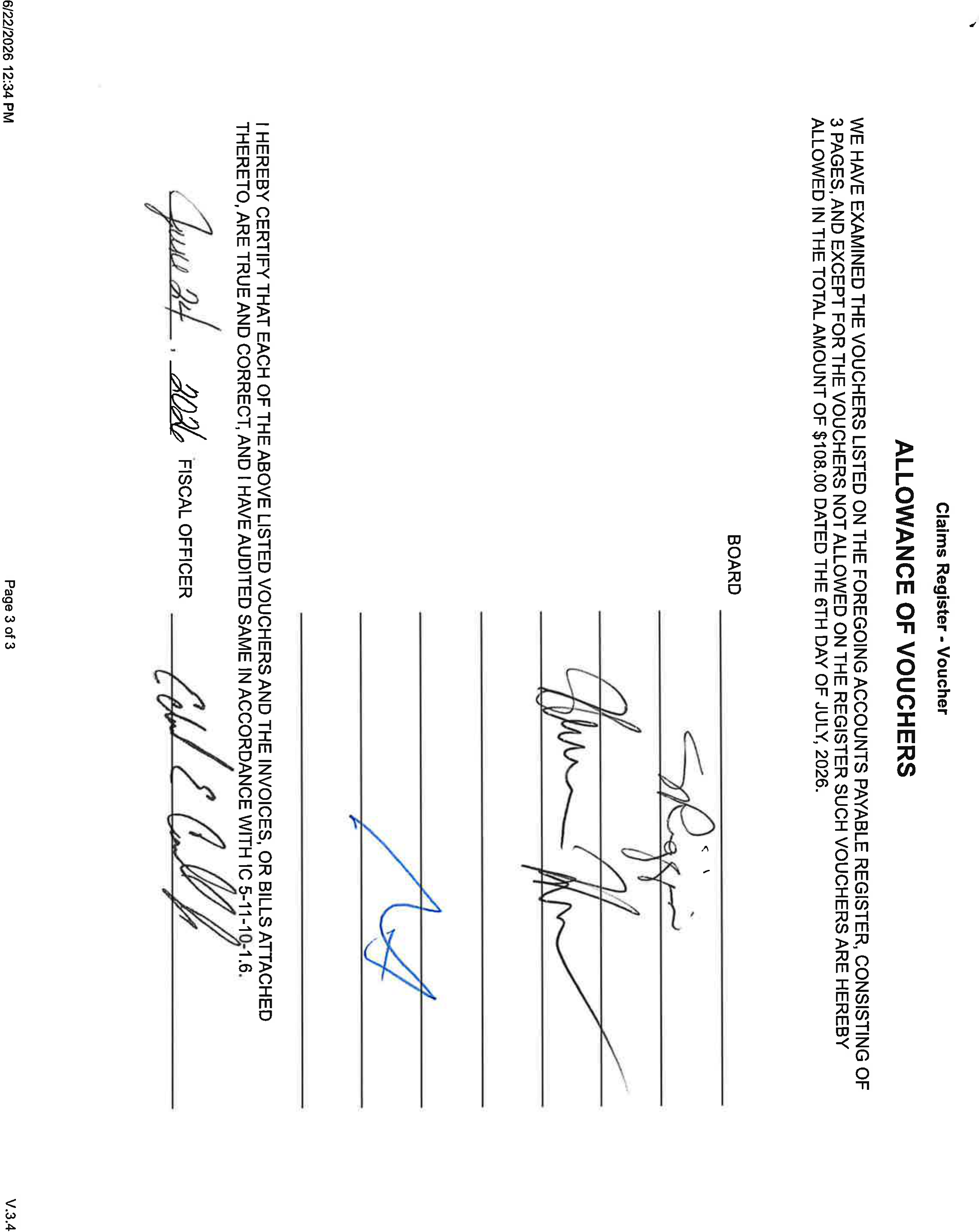 Handwritten fiscal officer signature