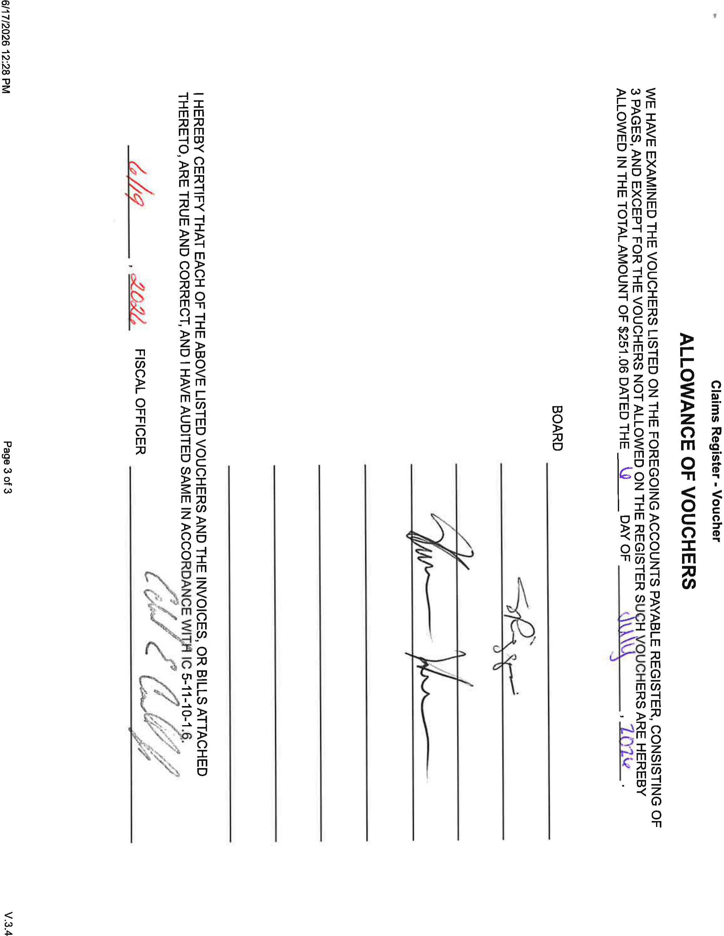 Scanned Allowance of Vouchers Document
