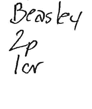Handwritten notes: Beasley 2p 1cr