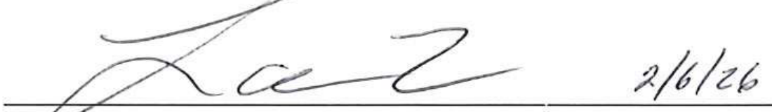 Handwritten signature of applicant and date 2/6/26