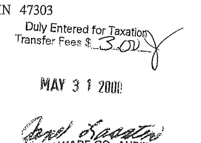 Auditor's Stamp: Duly Entered for Taxation, Transfer Fees $3.00, MAY 31 2000, Delaware Co. Auditor