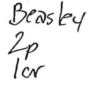 Handwritten notation: Beasley 2p 1cr
