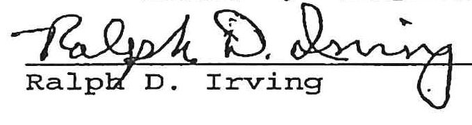Signature of Ralph D. Irving