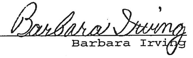 Signature of Barbara Irving