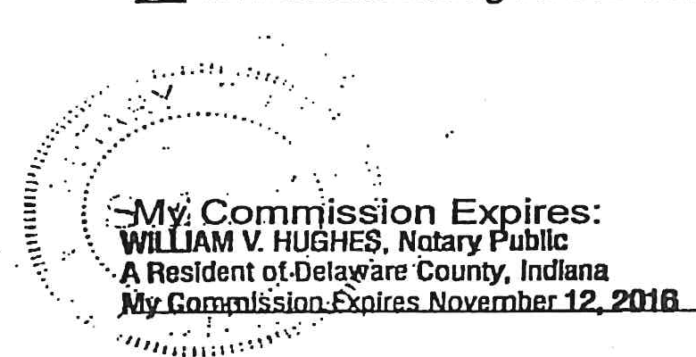 Official Notary Public Seal for William V. Hughes, Delaware County, Indiana, Commission Expires November 12, 2018