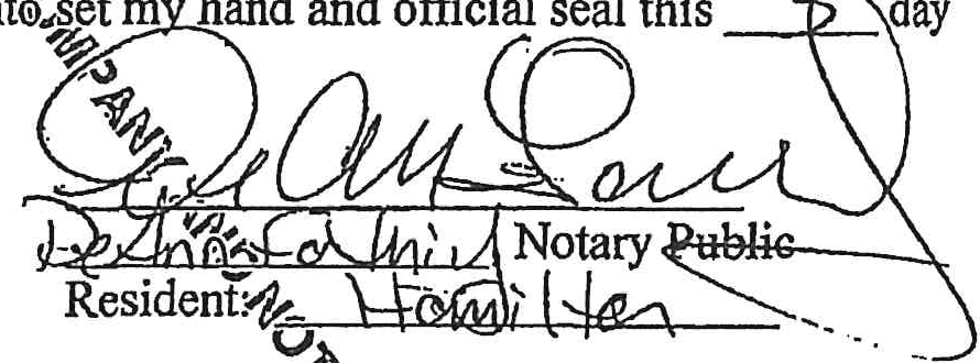 Signature of Notary Public DeAnn Farthing, Resident of Hamilton County