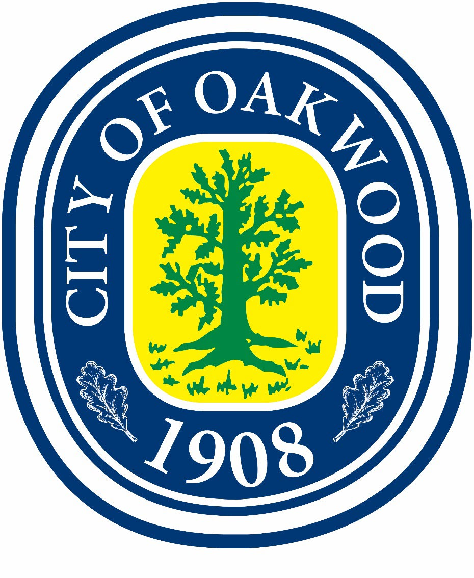 City of Oakwood Seal established in 1908 featuring an oak tree within an oval frame with oak leaves