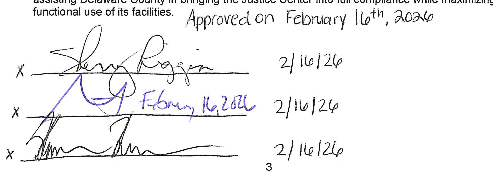 Approved on February 16th, 2026 - handwritten signatures, dates, and page number