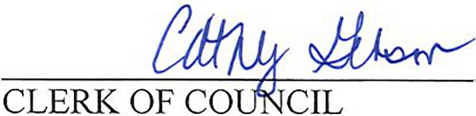 Signature of Cathy Gibson, Clerk of Council