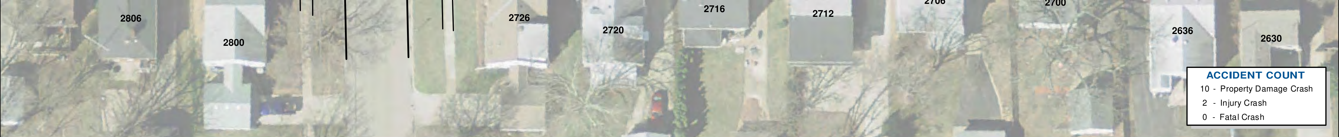 Crash diagram map, lower section with aerial imagery, roads, labels, crash annotations, and the accident-count box.