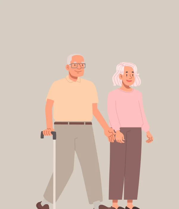 Illustration of an elderly couple walking together