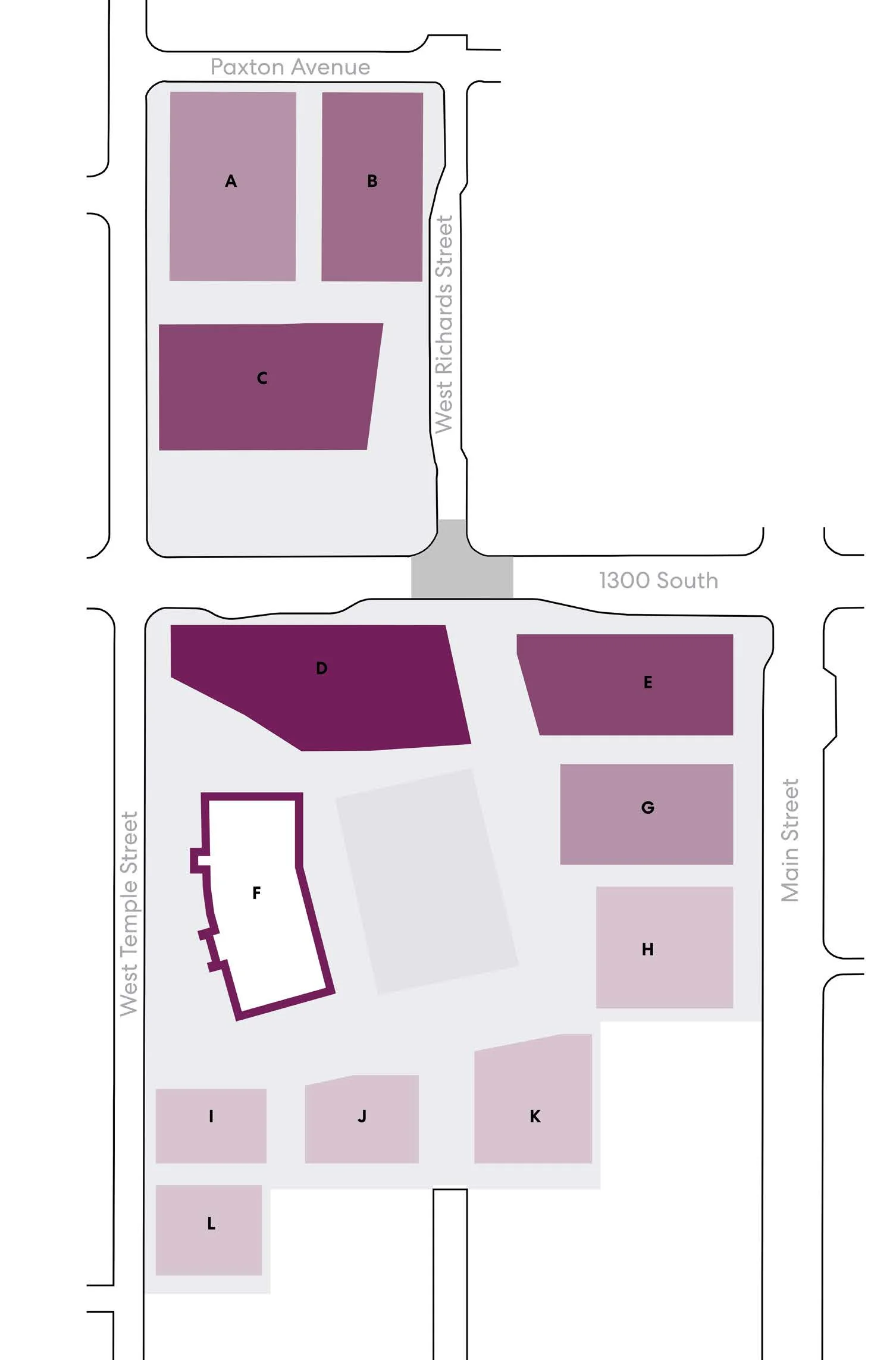 Urban form framework site map detailing allowable building heights by parcel from Paxton Avenue to the south block