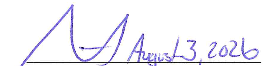 Signature of Stephen Brand with date August 3, 2026