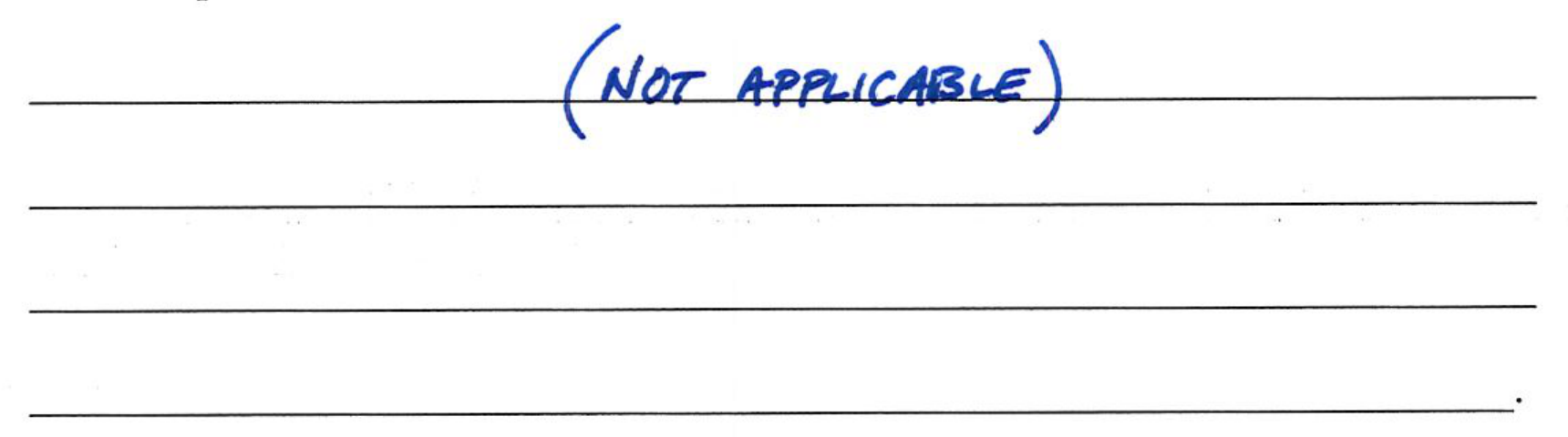 Handwritten NOT APPLICABLE across rule lines