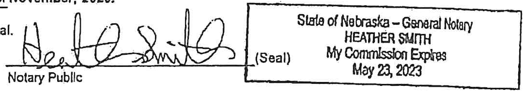 Notary signature and official seal of Heather Smith, Notary Public, State of Nebraska