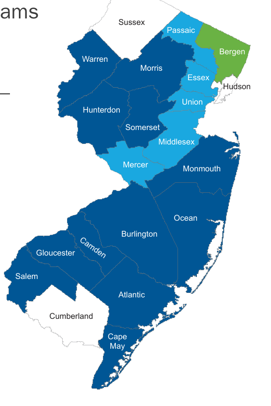 New Jersey service areas map highlighting county coverage