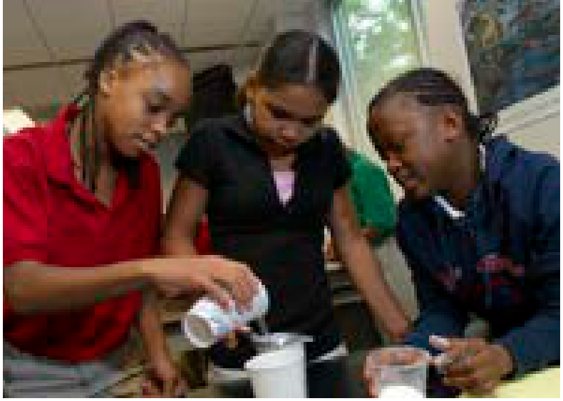 Students participating in an educational water testing experiment