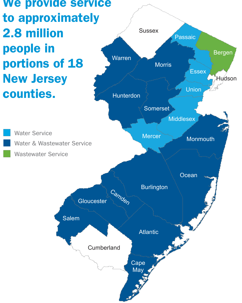 Map of New Jersey showing American Water service areas by county