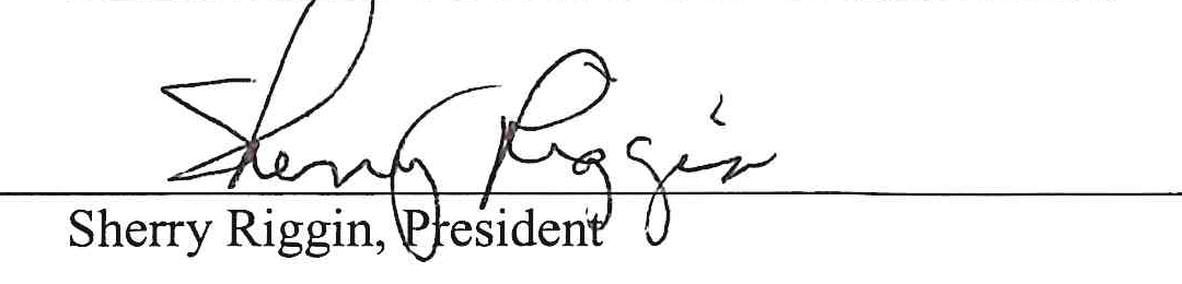 Signature of Sherry Riggin, President, Delaware County Commissioners
