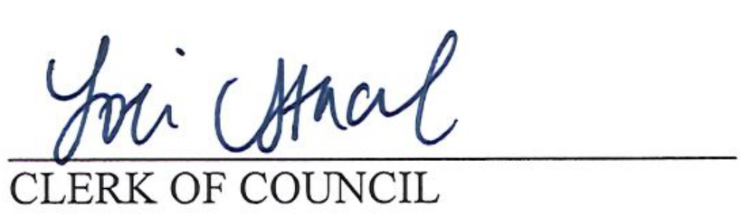 Signature of Clerk of Council Lori Stacel