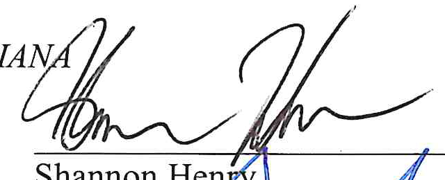 Signed by Shannon Henry, Commissioner