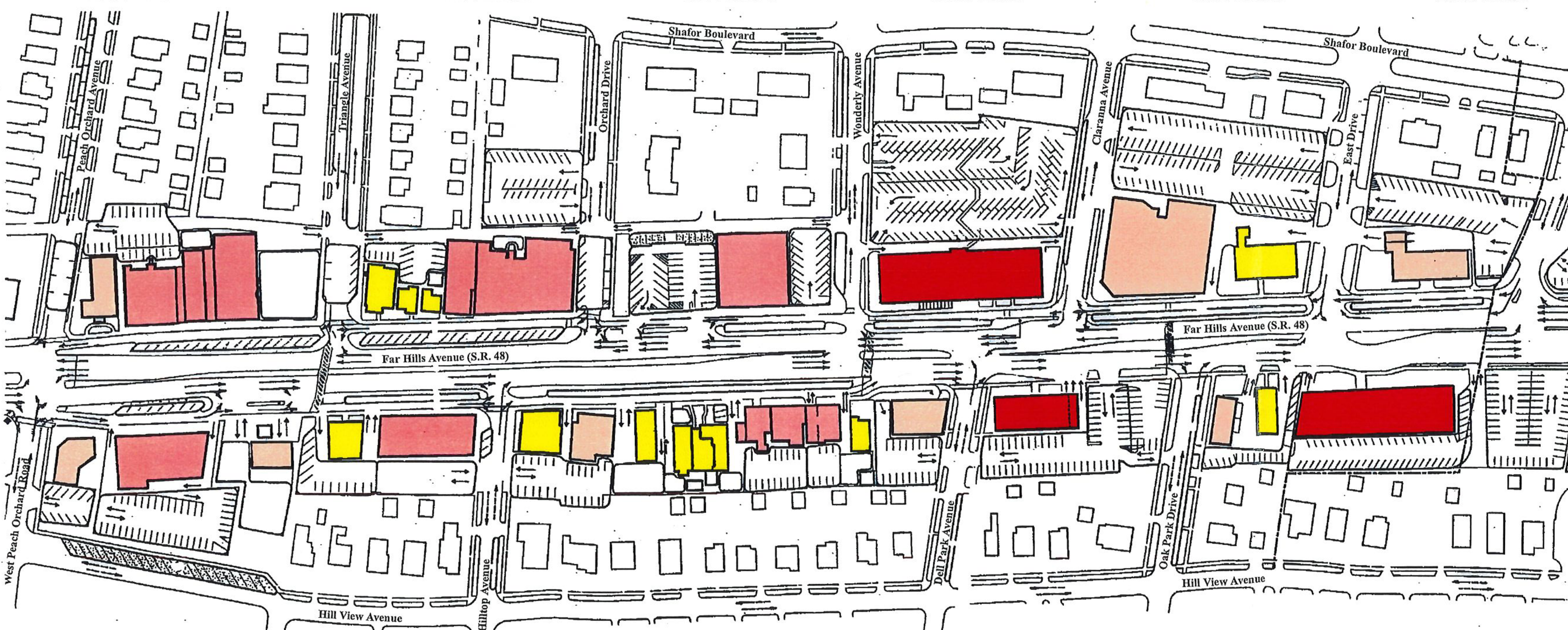 Map of Far Hills Avenue District showing building types and street layout