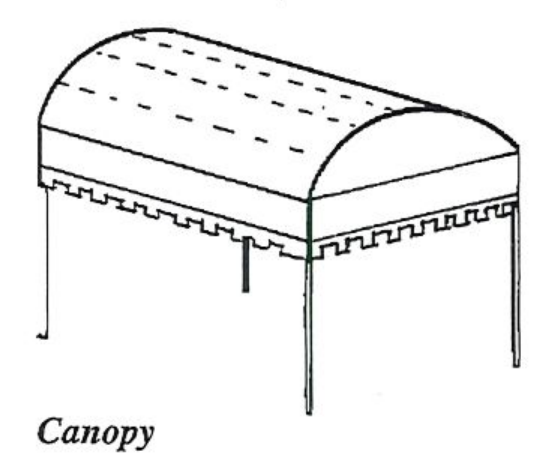 Canopy awning diagram showing curved architectural awning on support frame