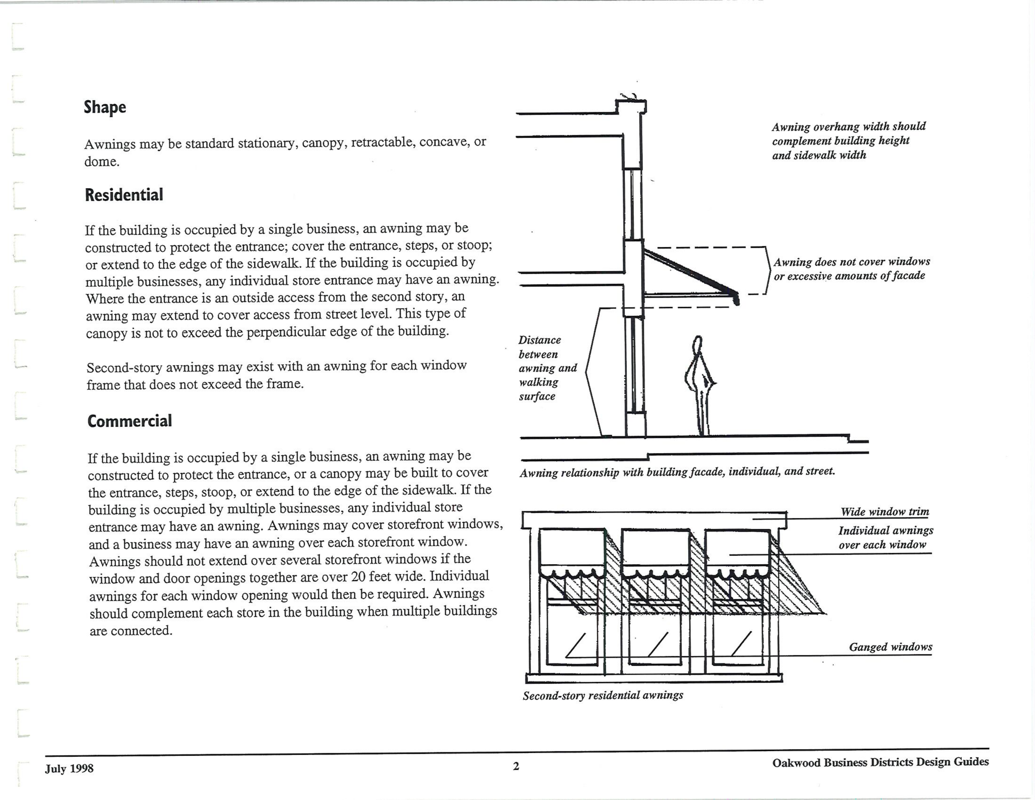Facade and awning relationship diagram with architectural callouts
