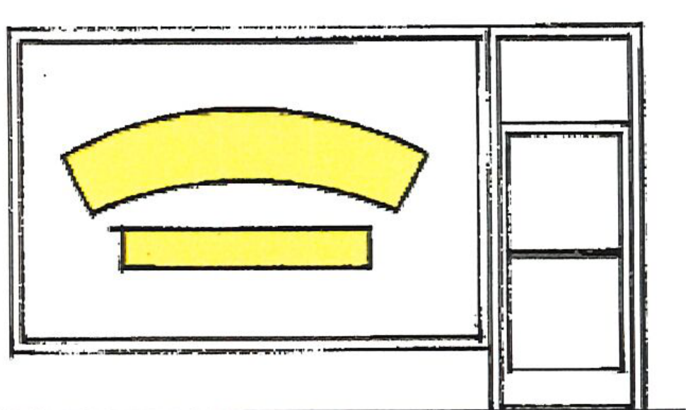 Illustration of a painted window sign on a storefront glass window