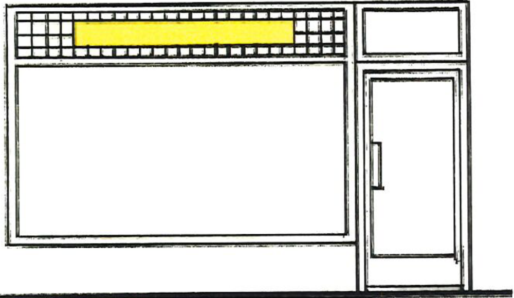 Storefront elevation diagram highlighting transom position sign