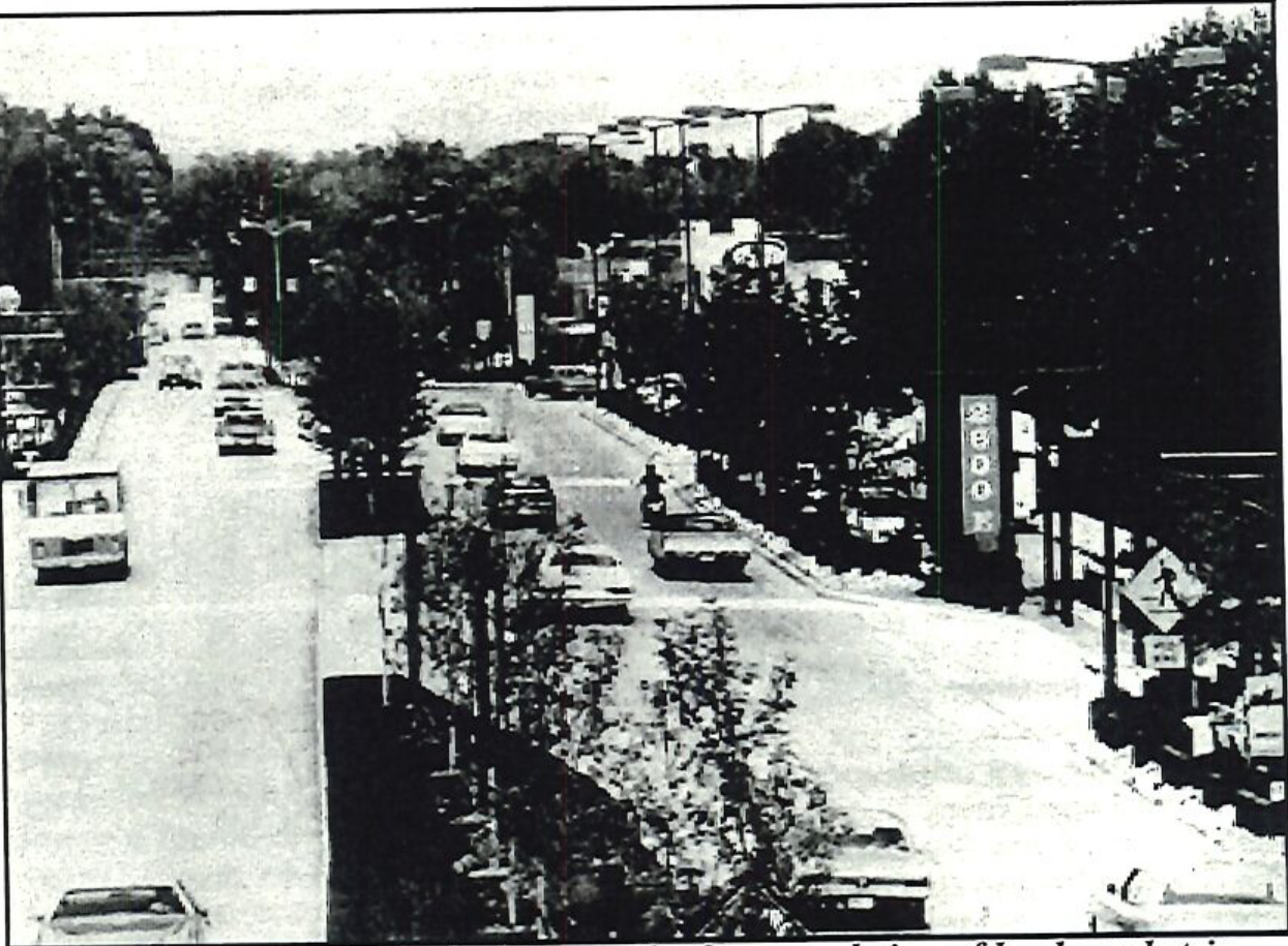 Far Hills Business District looking north after completion of boulevard strip and new parking pattern in 1976