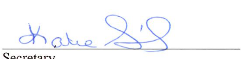Handwritten signature associated with the role of Secretary