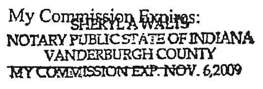 Notary stamp: Sheryl A. Watts, Notary Public State of Indiana, Vanderburgh County, My Commission Exp. Nov. 6, 2009