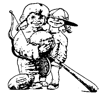 Recreation-themed illustration of two children with sports equipment.