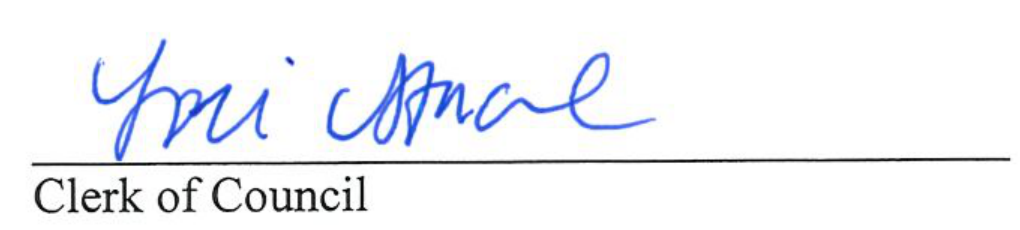 Signature of Clerk of Council Lori Stacel