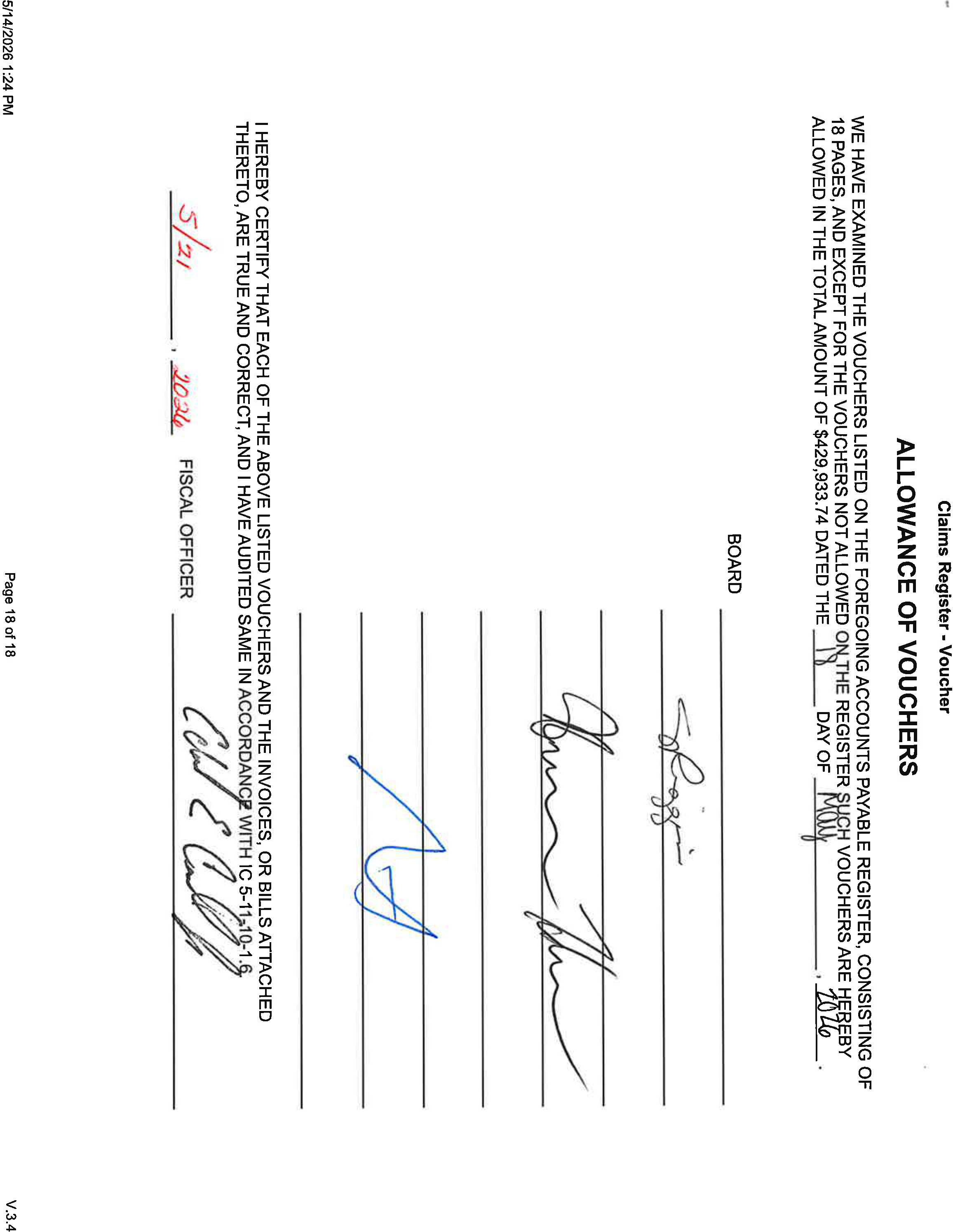 Allowance of Vouchers - Claims Register, Page 18 of 18